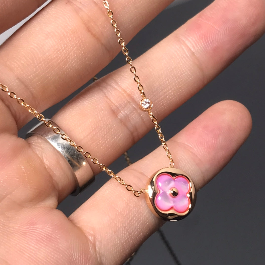 [vivabelle]COLOR BLOSSOM PINK MOP SUN GOLD NECKLACE