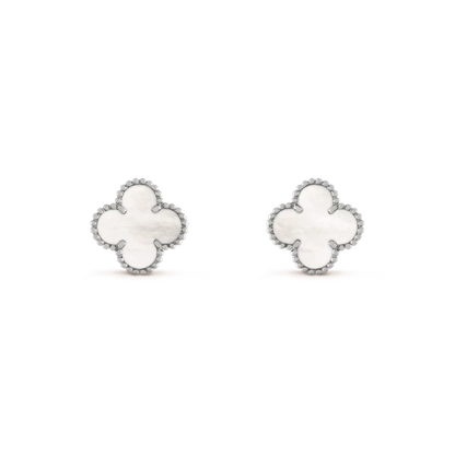 [vivabelle]CLOVER MEDIUM 1 MOTIFS  WHITE MOP EARRINGS SILVER