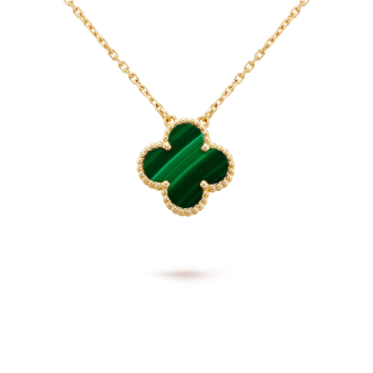 [vivabelle]CLOVER 15MM MALACHITE SINGLE FLOWER  NECKLACE