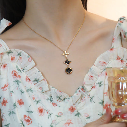 [vivabelle]STAR AND SUN ONYX PINK GOLD NECKLACE