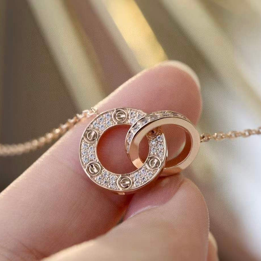 [vivabelle]LOVE 7.6MM NECKLACE ROSE GOLD AND SILVER  FULL DIAMOND