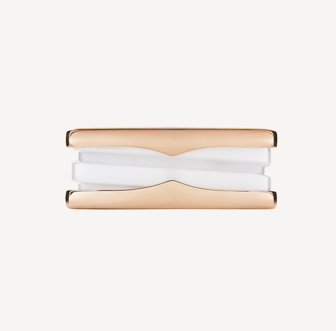 [vivabelle]ZERO 1 TWO-BAND LOOPS AND WHITE CERAMIC SPIRAL PINK GOLD RING