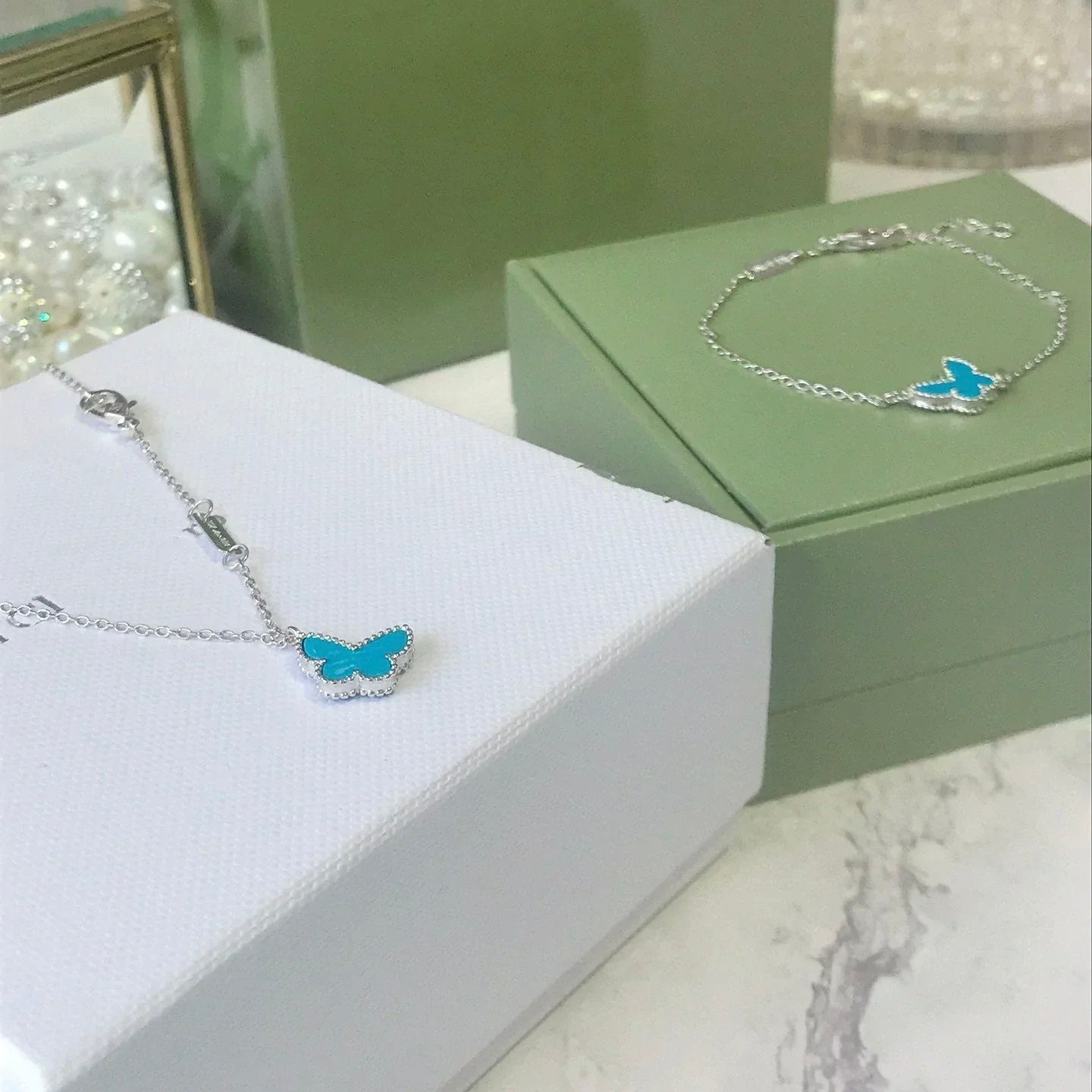 [vivabelle]BUTTERFLY TURQUOISE BUTTERFLY BRACELET SILVER