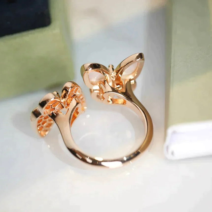 [vivabelle]TWIN BUTTERFLY DIAMOND MOP RING