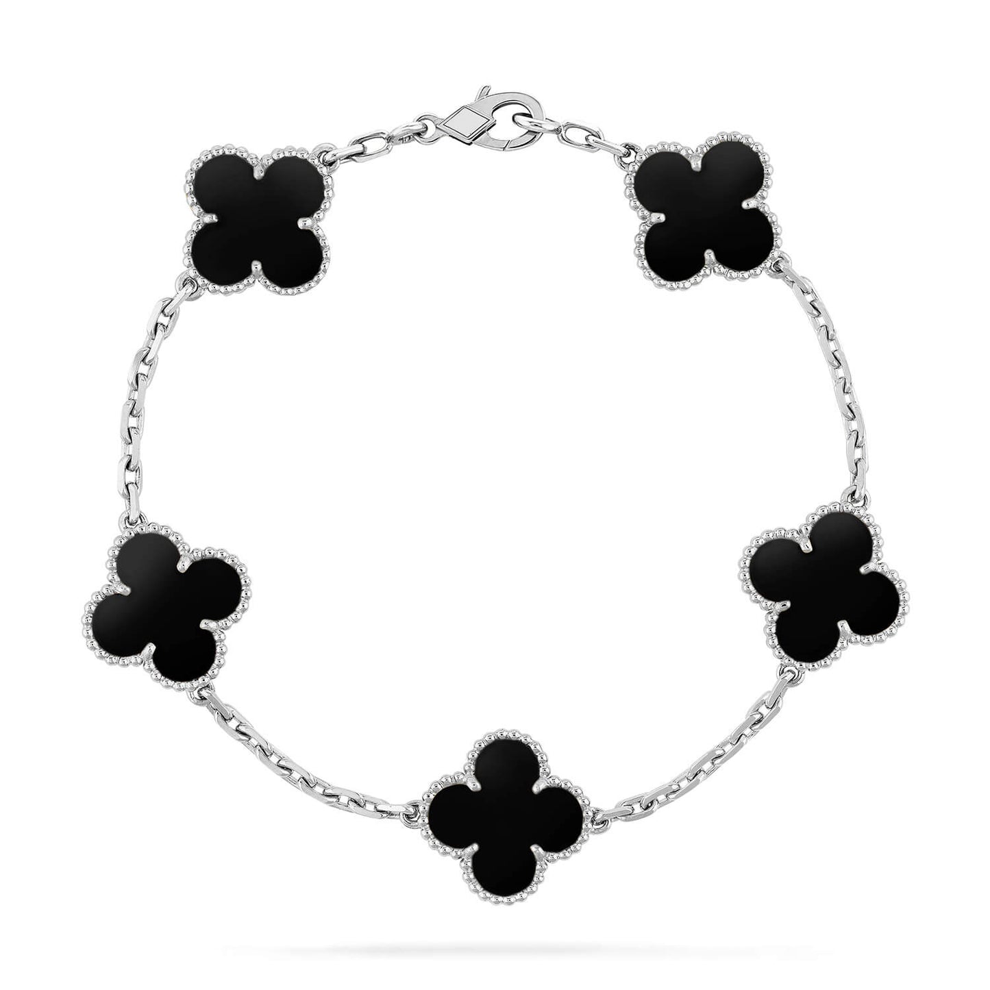 [vivabelle]CLOVER 5 MOTIF ONYXS  BRACELET SILVER