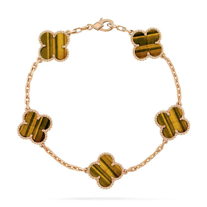 [vivabelle]CLOVER  5 MOTIFS TIGER EYE BRACELET