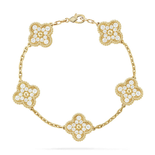 [vivabelle]CLOVER 5 MOTIFS  FULL DIAMOND BRACELET