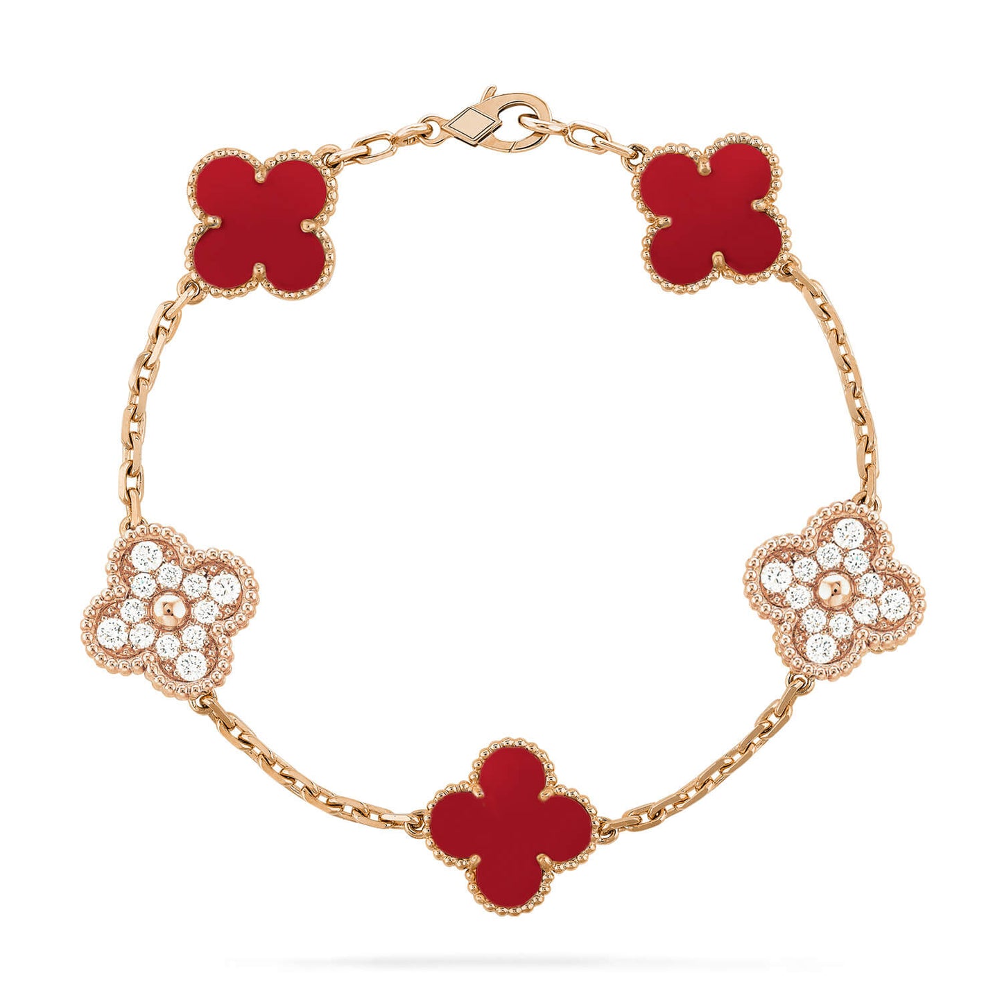 [vivabelle]CLOVER 5 MOTIFS CARNELIAN DIAMOND BRACELET