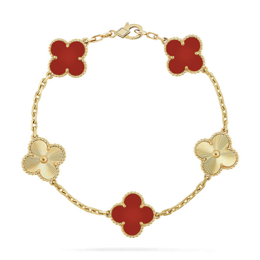 [vivabelle]CLOVER  5 MOTIFS CARNELIAN GOLD BRACELET