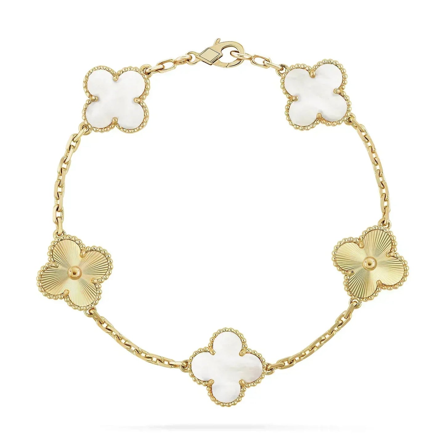[vivabelle]CLOVER BRACELET 5 MOTIF WHITE MOP PINK GOLD