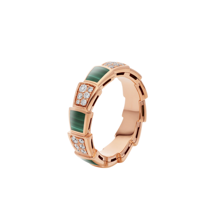 [vivabelle]SERPENTI RING PINK GOLD MALACHITE DIAMOND PAVED 4MM