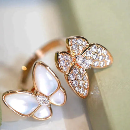 [vivabelle]TWIN BUTTERFLY DIAMOND MOP RING