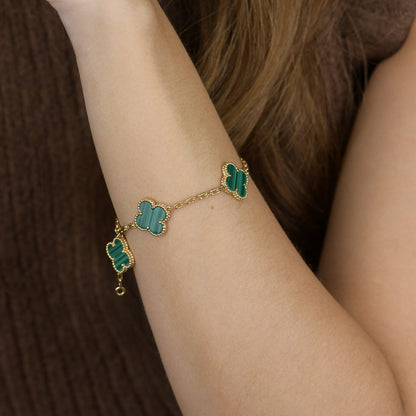 [vivabelle]CLOVER 5 MOTIFS MALACHITE BRACELET