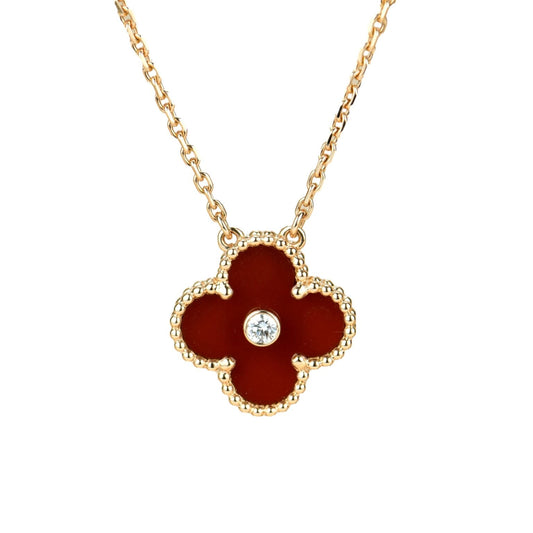 [vivabelle]CLOVER 15MM DIAMOND CARNELIAN NECKLACE
