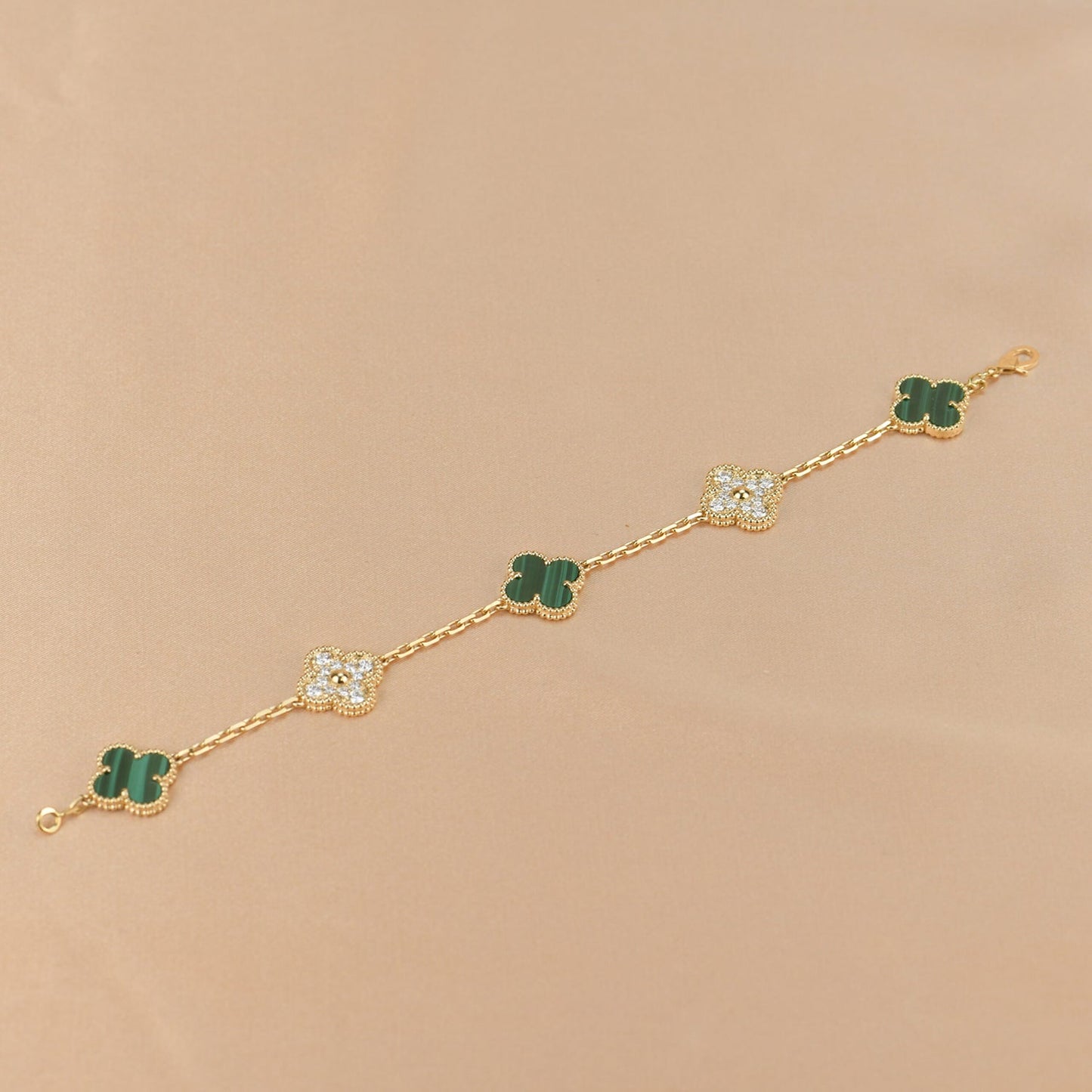[vivabelle]CLOVER  5 MOTIF MALACHITE DIAMOND BRACELET