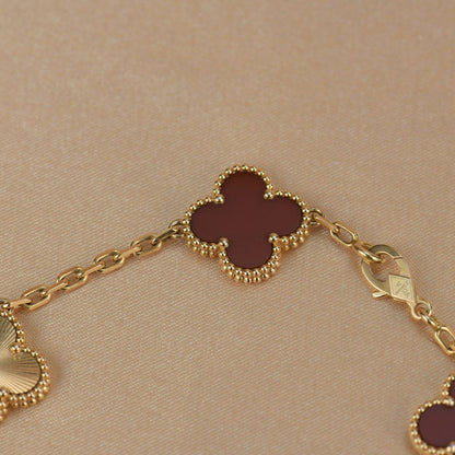 [vivabelle]CLOVER  5 MOTIFS CARNELIAN GOLD BRACELET