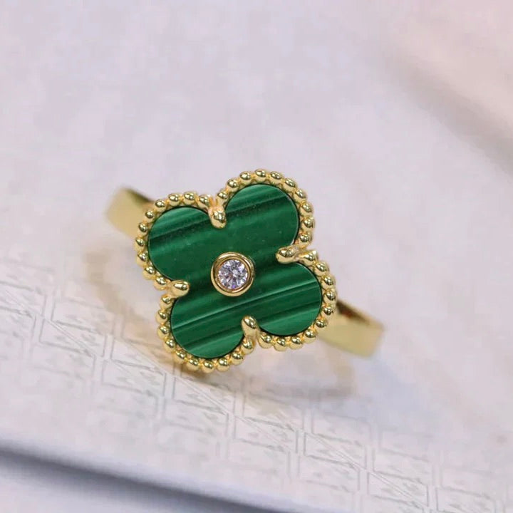 [vivabelle]CLOVER MALACHITE RING GOLD DIAMOND