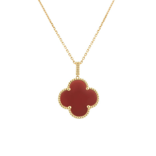 [vivabelle]CLOVER 25MM NECKLACE GOLD CARNELIAN