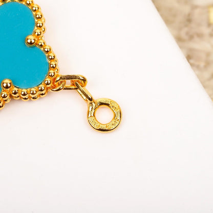 [vivabelle]CLOVER 5 MOTIF TURQUOISE DIAMOND GOLD BRACELET