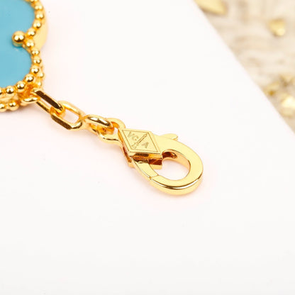 [vivabelle]CLOVER 5 MOTIF TURQUOISE DIAMOND GOLD BRACELET