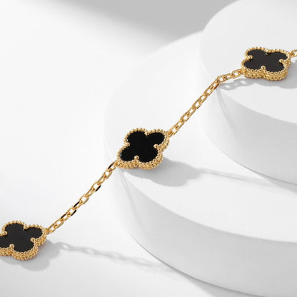 [vivabelle]CLOVER 10 MOTIFS ONYX NECKLACE