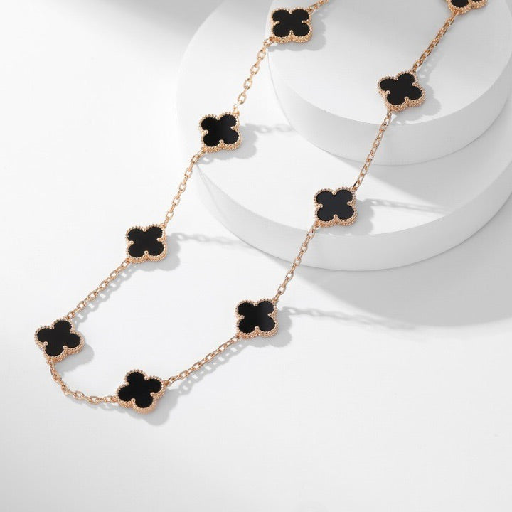 [vivabelle]CLOVER 10 MOTIFS ONYX NECKLACE