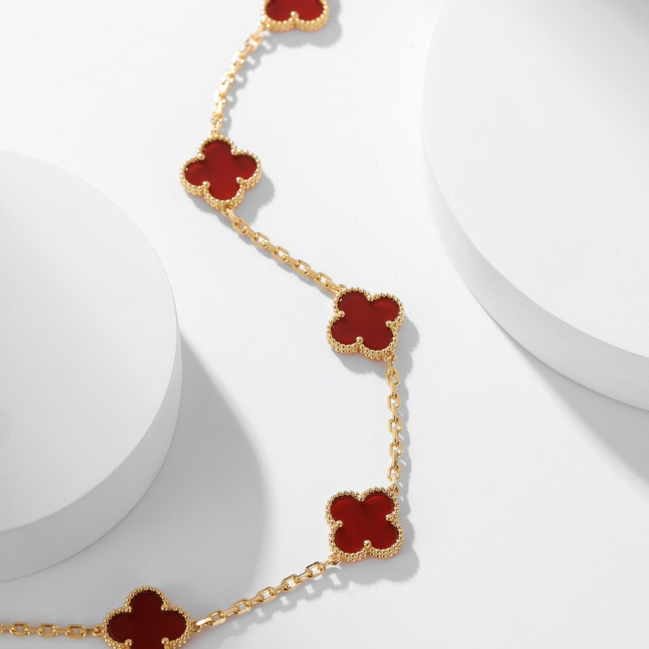 [vivabelle]CLOVER 10 MOTIFS CARNELIAN NECKLACE