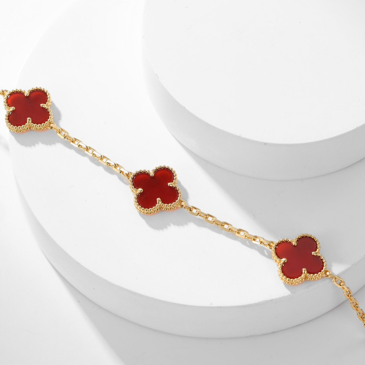 [vivabelle]CLOVER 10 MOTIFS CARNELIAN NECKLACE