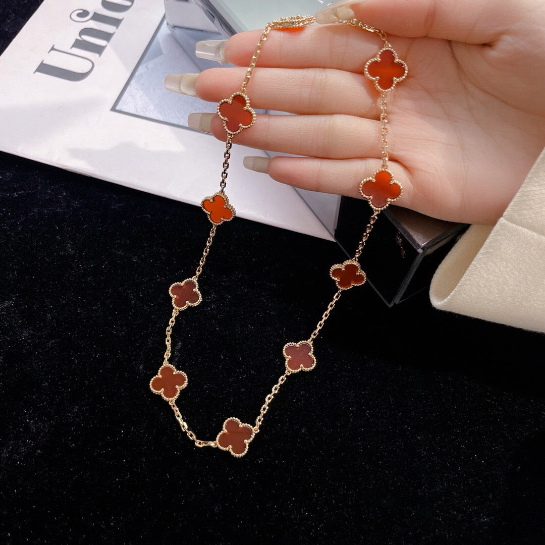 [vivabelle]CLOVER 10 MOTIFS CARNELIAN NECKLACE