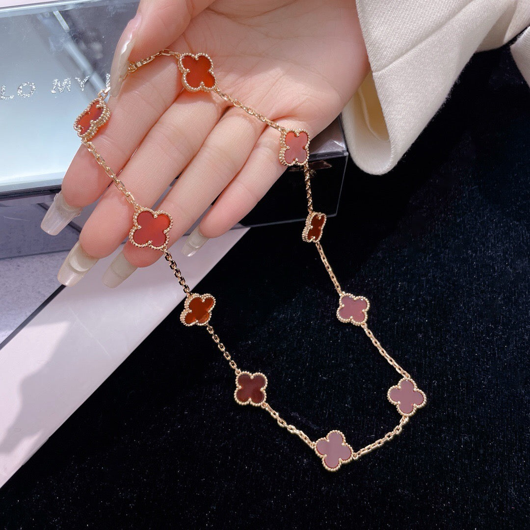 [vivabelle]CLOVER 10 MOTIFS CARNELIAN NECKLACE