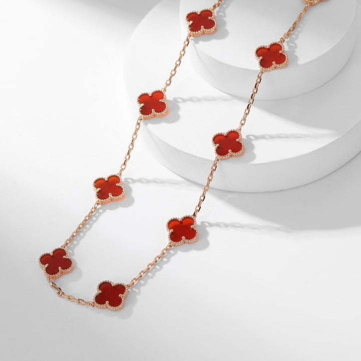 [vivabelle]CLOVER 10 MOTIFS CARNELIAN NECKLACE