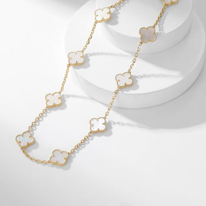 [vivabelle]CLOVER 10 MOTIFS WHITE MOTHER OF PEARL NECKLACE