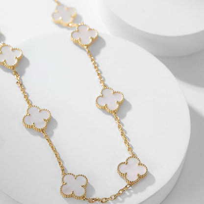 [vivabelle]CLOVER 10 MOTIFS WHITE MOTHER OF PEARL NECKLACE