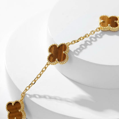 [vivabelle]CLOVER 10 MOTIFS TIGER EYE NECKLACE