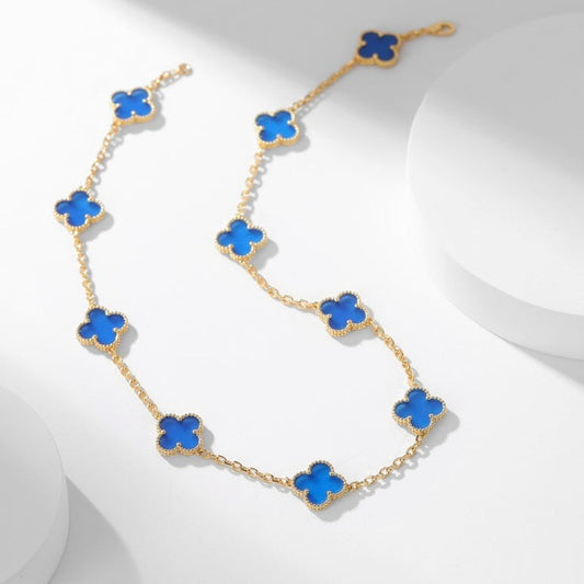 [vivabelle]CLOVER 10 MOTIFS BLUE AGATE NECKLACE