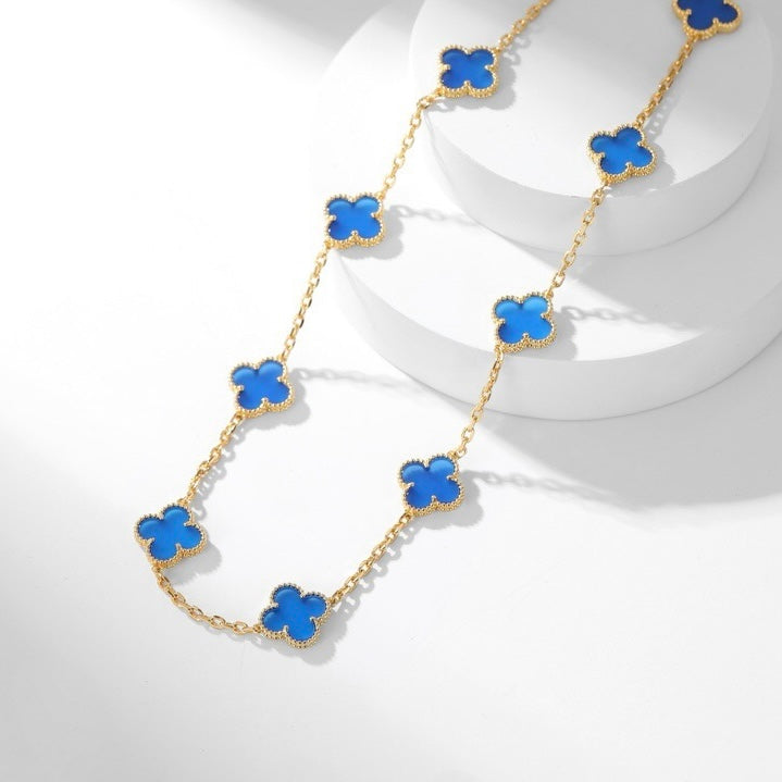 [vivabelle]CLOVER 10 MOTIFS BLUE AGATE NECKLACE