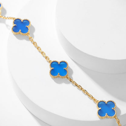 [vivabelle]CLOVER 10 MOTIFS BLUE AGATE NECKLACE