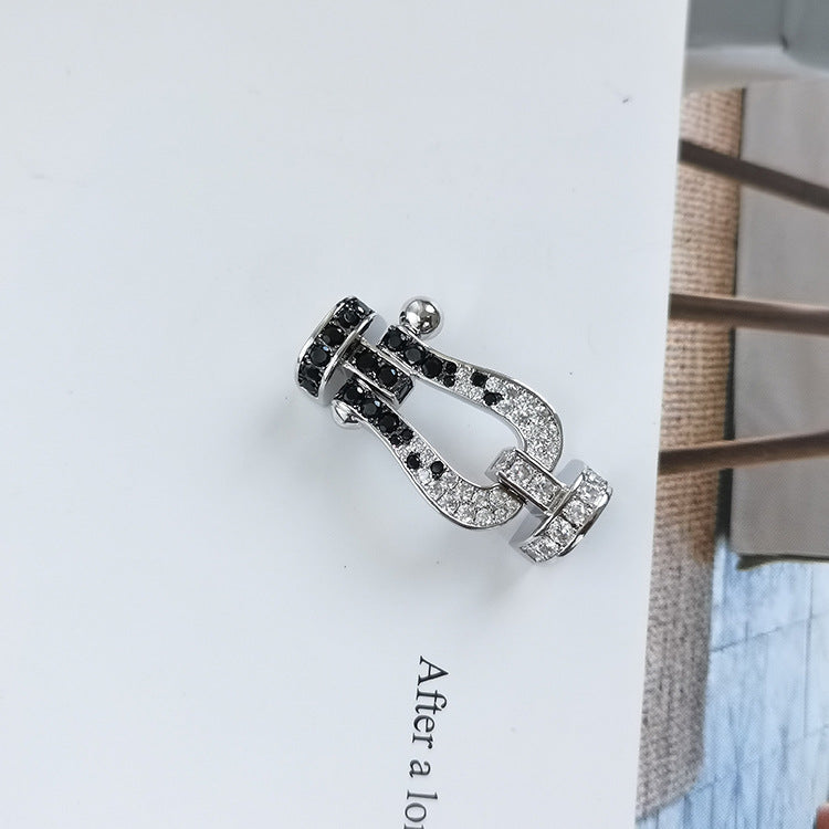 [vivabelle]FORCE LARGE HORSESHOE BLACK WHITE DIAMOND BRACELET SILVER