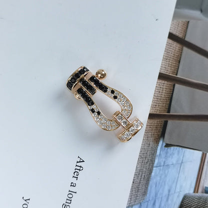 [vivabelle]FORCE LARGE HORSESHOE BLACK WHITE DIAMOND BRACELET SILVER