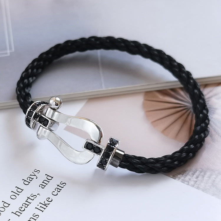 [vivabelle]FORCE LARGE HORSESHOE BLACK DIAMOND BRACELET SILVER