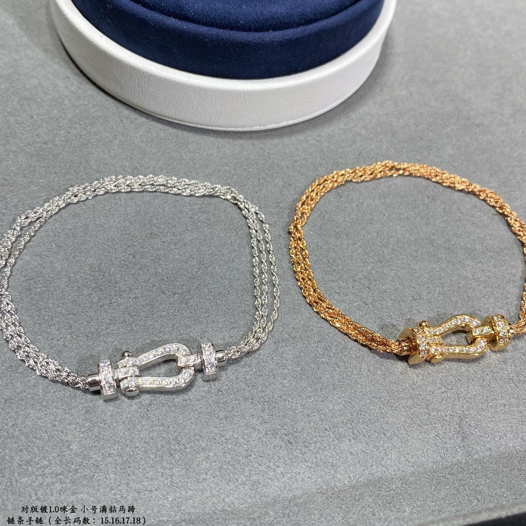 [vivabelle]FORCE SMALL HORSESHOE  DIAMOND CHAIN ROPE BRACELET