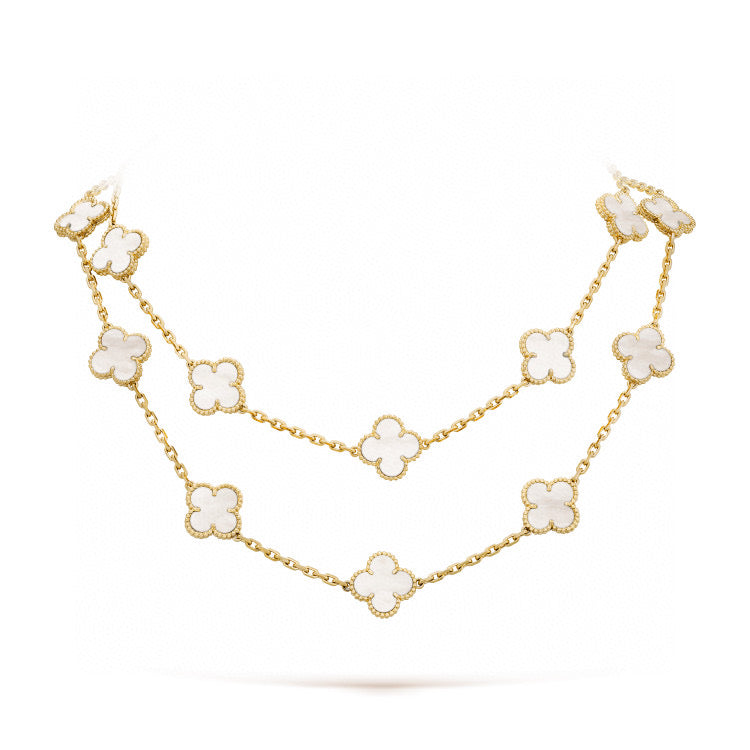 [vivabelle]CLOVER 20 MOTIFS WHITE MOP NECKLACE