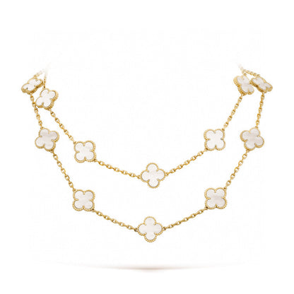 [vivabelle]CLOVER 20 MOTIFS WHITE MOP NECKLACE