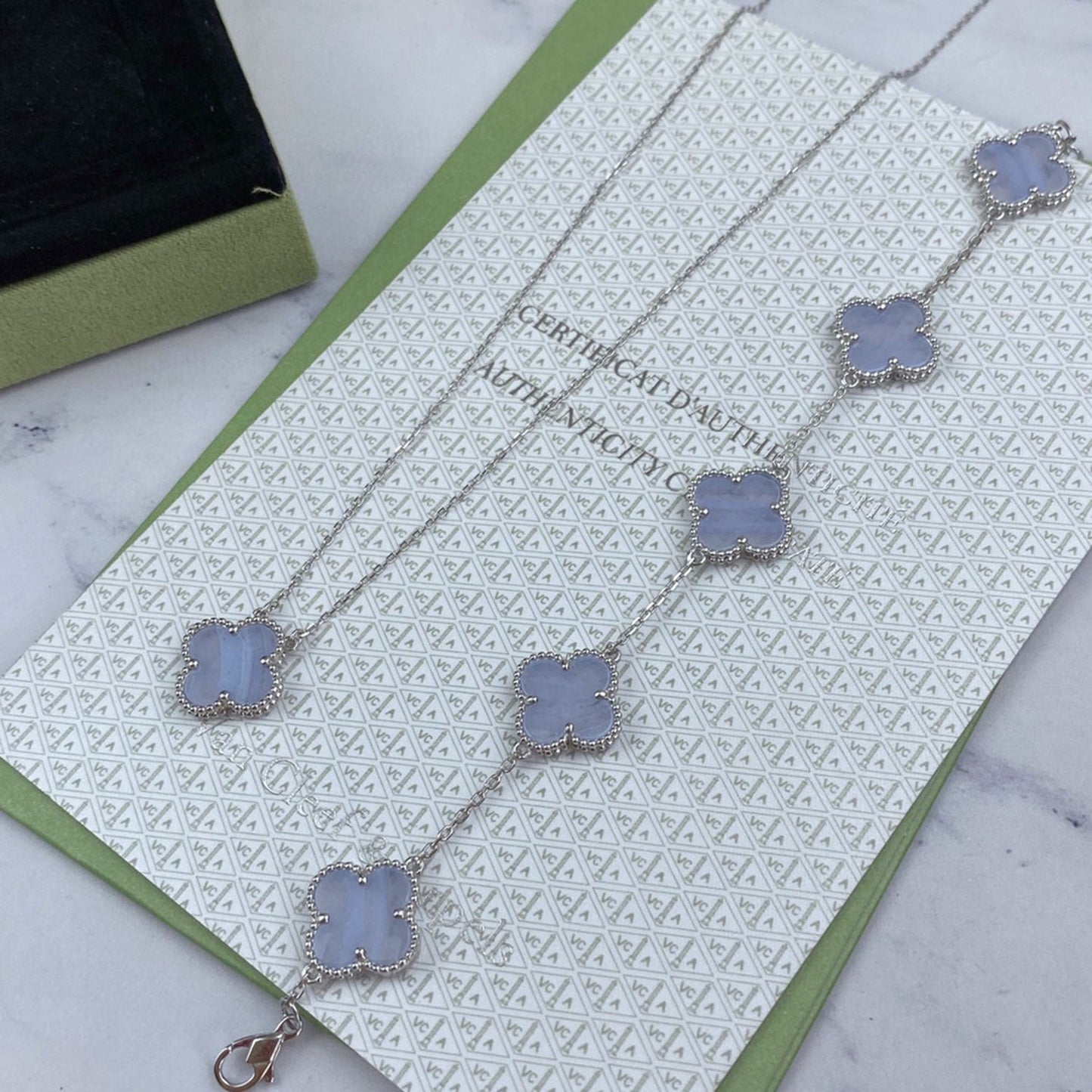 [vivabelle]CLOVER  5 MOTIF PURPLE CHALCEDONY BRACELET SILVER