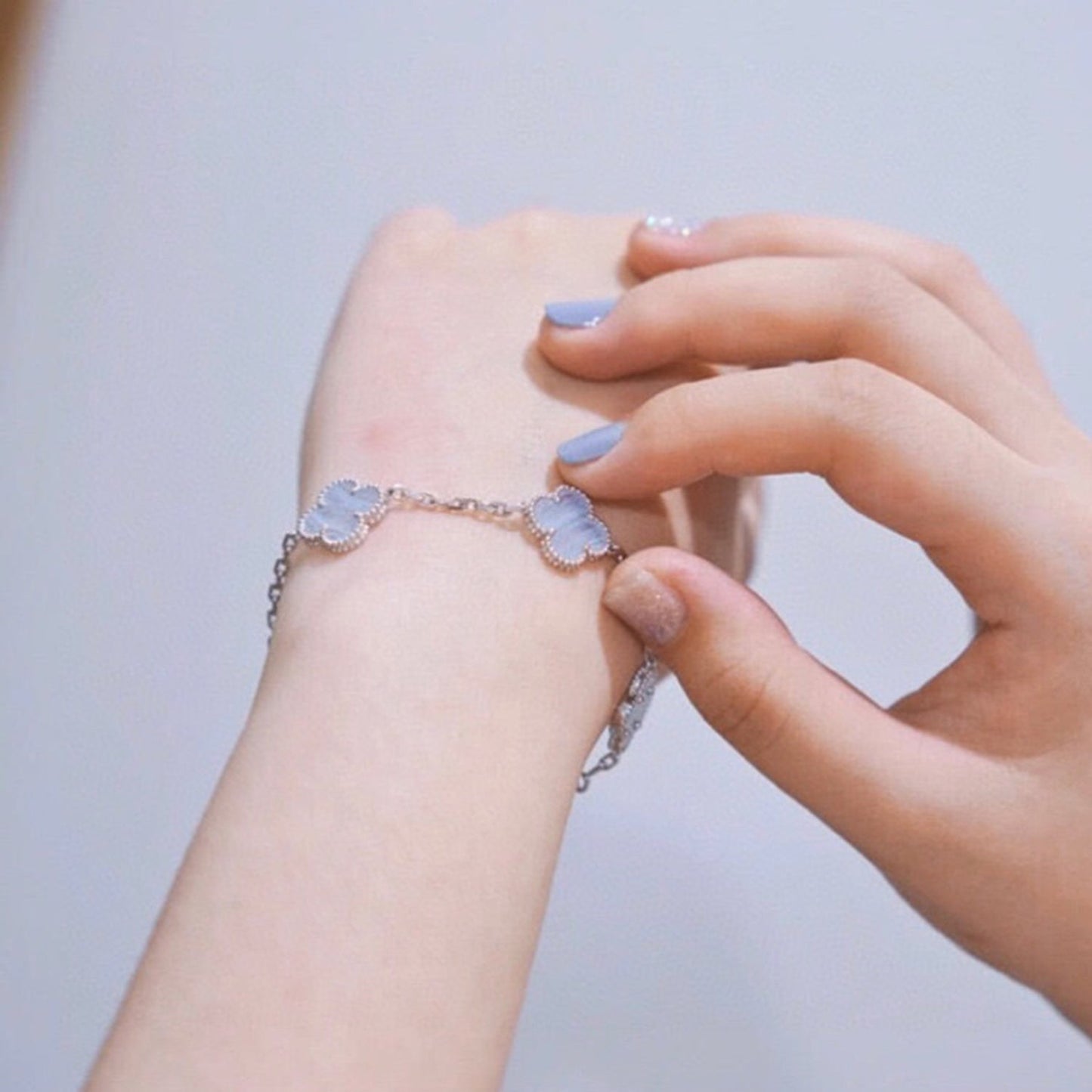 [vivabelle]CLOVER  5 MOTIF PURPLE CHALCEDONY BRACELET SILVER