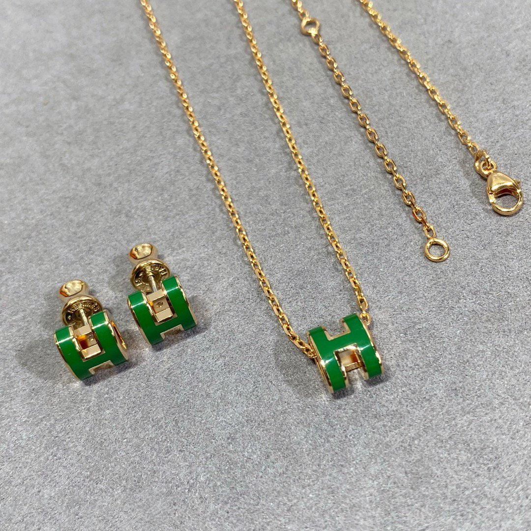 [vivabelle]POP H GREEN NECKLACE SILVER AND GOLD