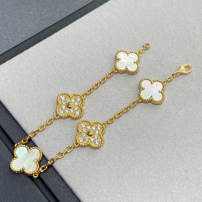 [vivabelle]CLOVER BRACELET 5 MOTIF WHITE MOP DIAMOND