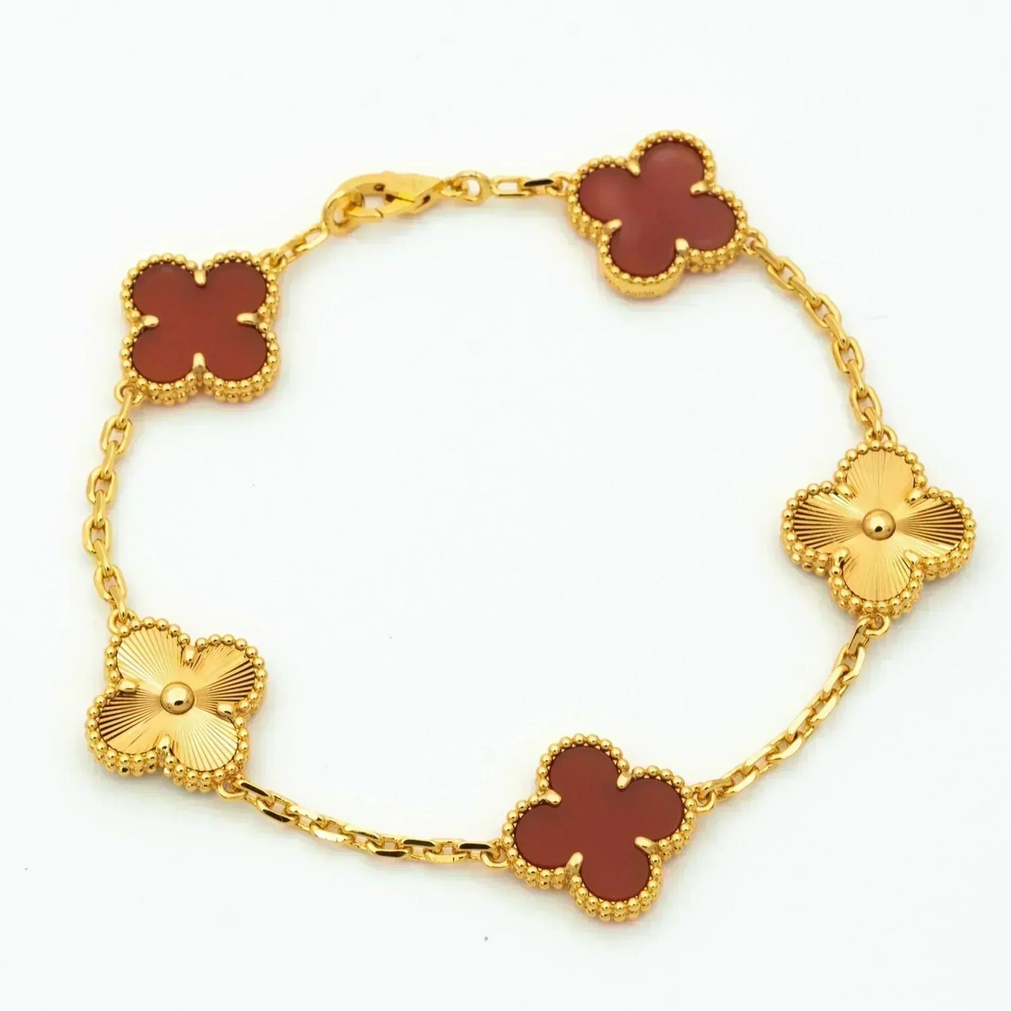 [vivabelle]CLOVER  5 MOTIFS CARNELIAN GOLD BRACELET