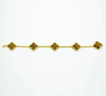 [vivabelle]CLOVER  5 MOTIFS TIGER EYE BRACELET