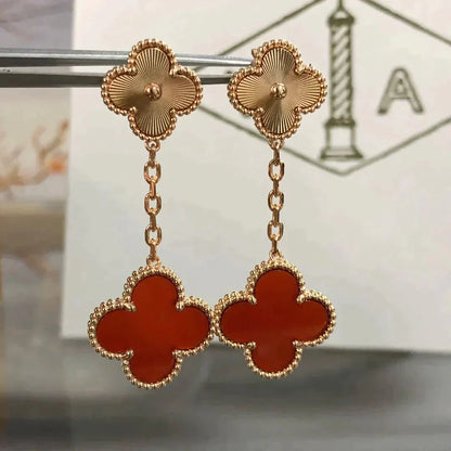 [vivabelle]CLOVER 2 MOTIF  LASER CARNELIAN EARRINGS